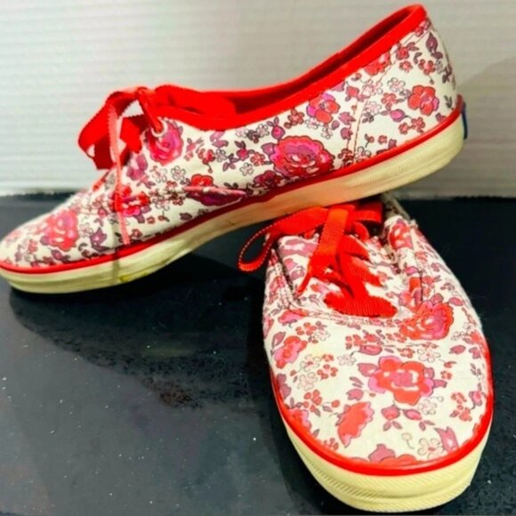 Keds Red Floral Ribbon lace canvas US6.5  street style classic comfort celebrity - Picture 3 of 6